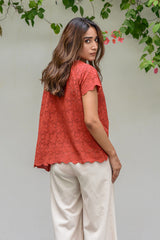 RUST LACE BUTTON TOP Bano Ki Gali