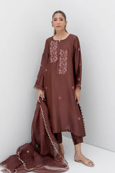 Umber Brown Silk with Dupatta (3 piece) KHUWAABNAMA