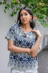 LACE DETAIL PRINTED TOP Bano Ki Gali