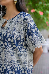 Blue and White Patterned Top