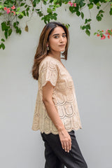TEXTURED LACE V-NECK TOP Bano Ki Gali
