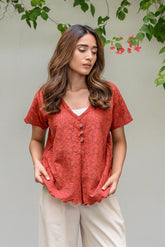 RUST LACE BUTTON TOP Bano Ki Gali