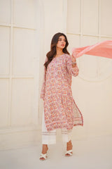 BAH-008 - Peach Silk 2 Pcs Embroidered Suit Bahar