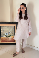 Embroidered linen suit for festive or evening wear in rich colors