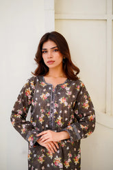 BAH-005 - Deep Olive 2 Pcs Embroidered Suit Bahar