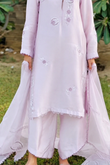 Lilac Bloom Embroidered 3-Piece Silk Suit KHUWAABNAMA